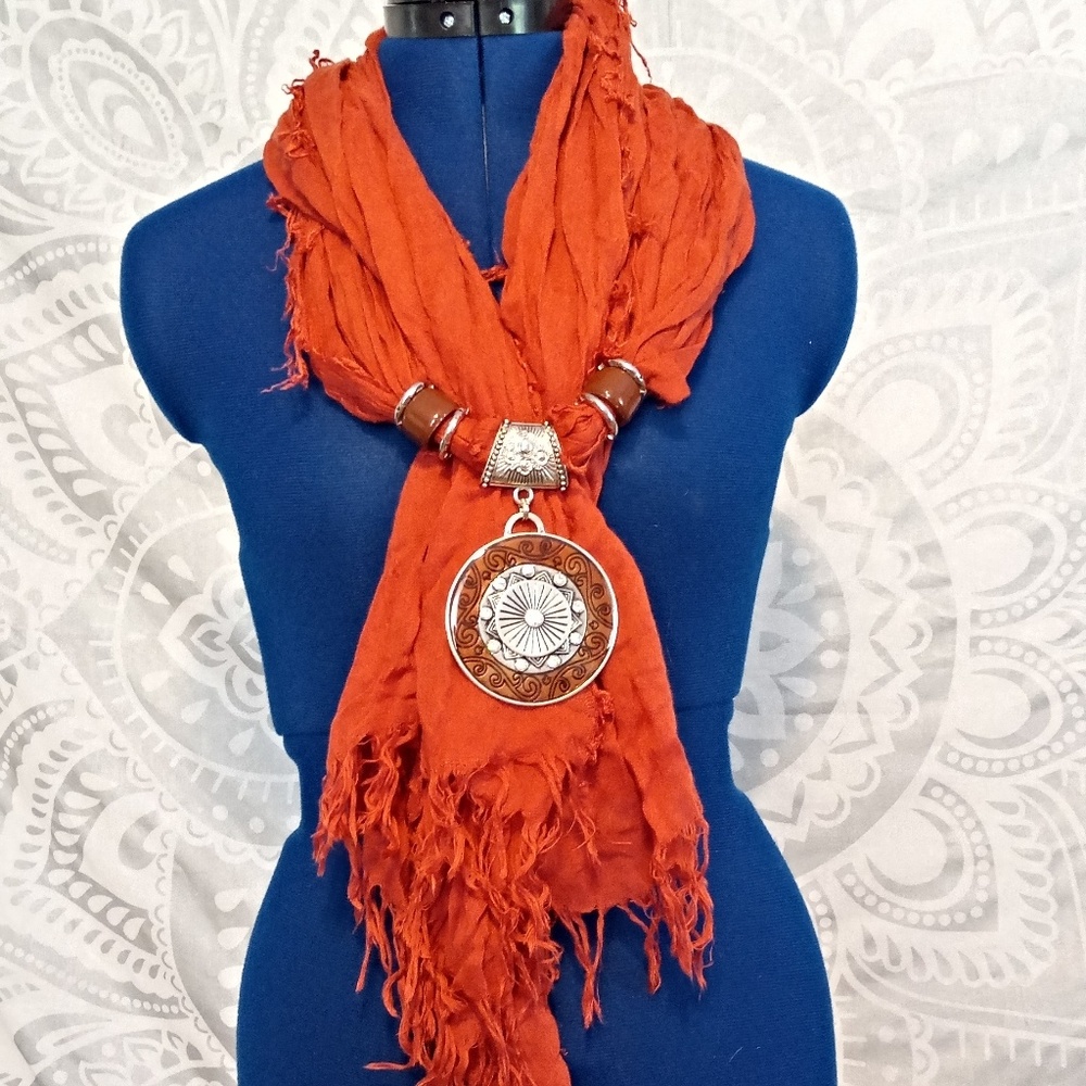 NWOT Orange Scarf with Pendant